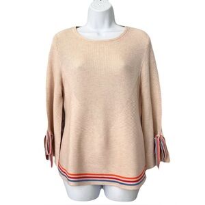 THML Oatmeal Chevron Ribbed Rainbow Striped Tie Sleeve Sweater, Size S
